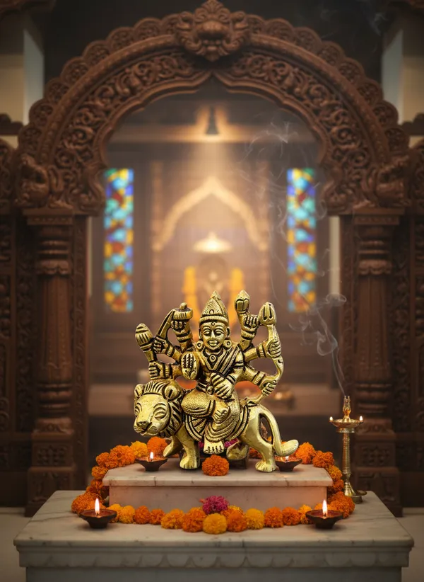 Gold-Tone_Religious_Durga_Idol