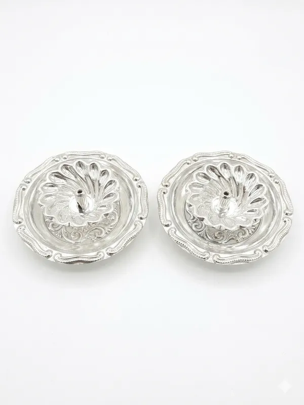 Puja_Diya_with_attached_plate_(Pack_of_2)_-_Pure_German_Silver