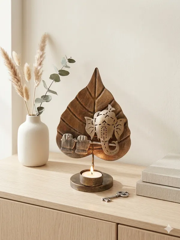 Metal_Ganesha_Leaf_Tealight_Candle_Holder