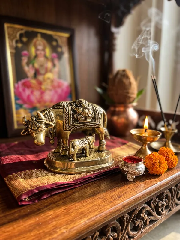 Gold-Tone_Cow_And_Calf_Ganesha_Decorative_Idol