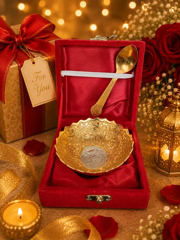 Gold_Floral_Pattern_Bowl_And_Spoon_Serving_Set