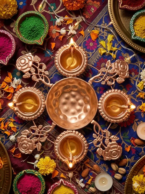 Metal_Floral_Design_Four_Diya_Set_With_Centre_Bowl