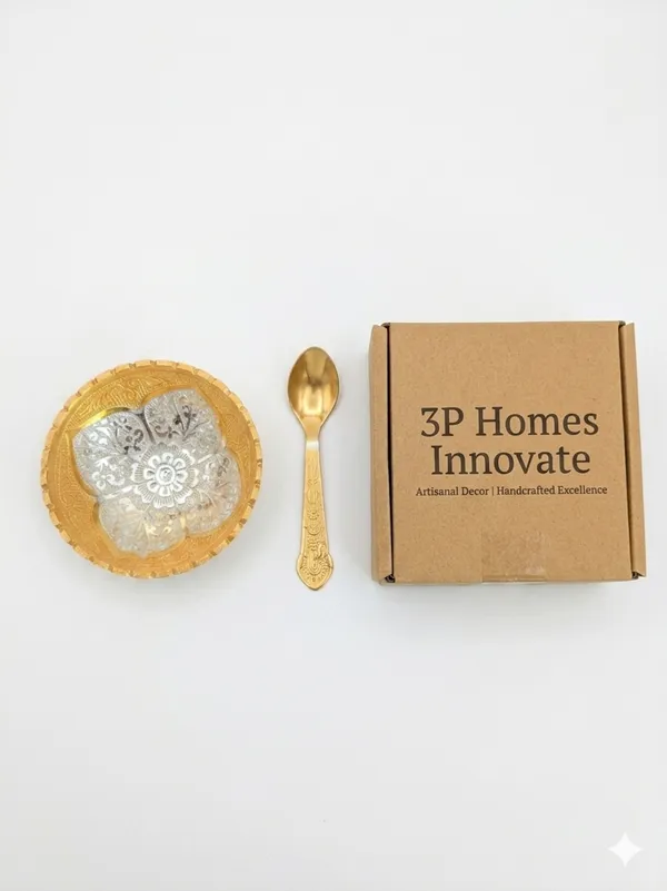 Metal_Decorative_Floral_Pattern_Bowl_And_Spoon_Set