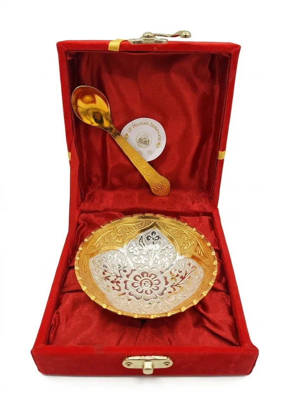 Metal_Decorative_Floral_Pattern_Bowl_And_Spoon_Set