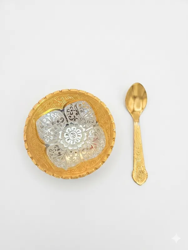 Metal_Decorative_Floral_Pattern_Bowl_And_Spoon_Set