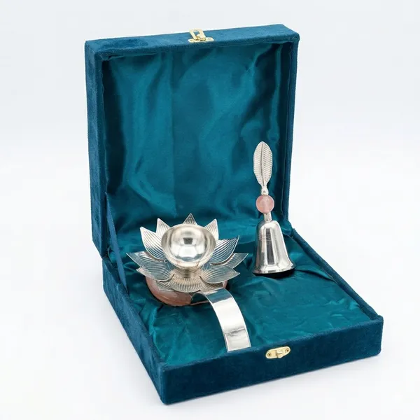 Metal_Lotus_Design_Diya_And_Bell_Set