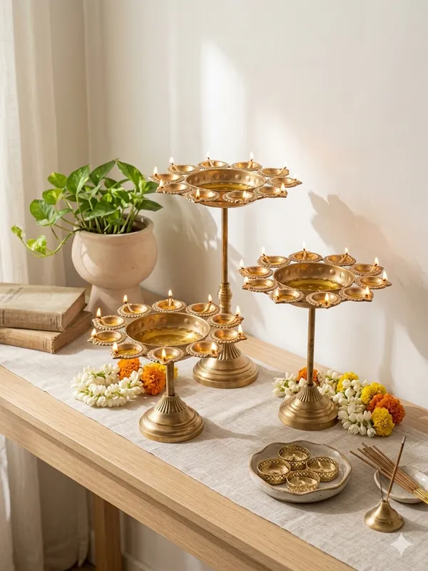 Metal_Traditional_Embossed_Three_Piece_Diya_Stand_Set