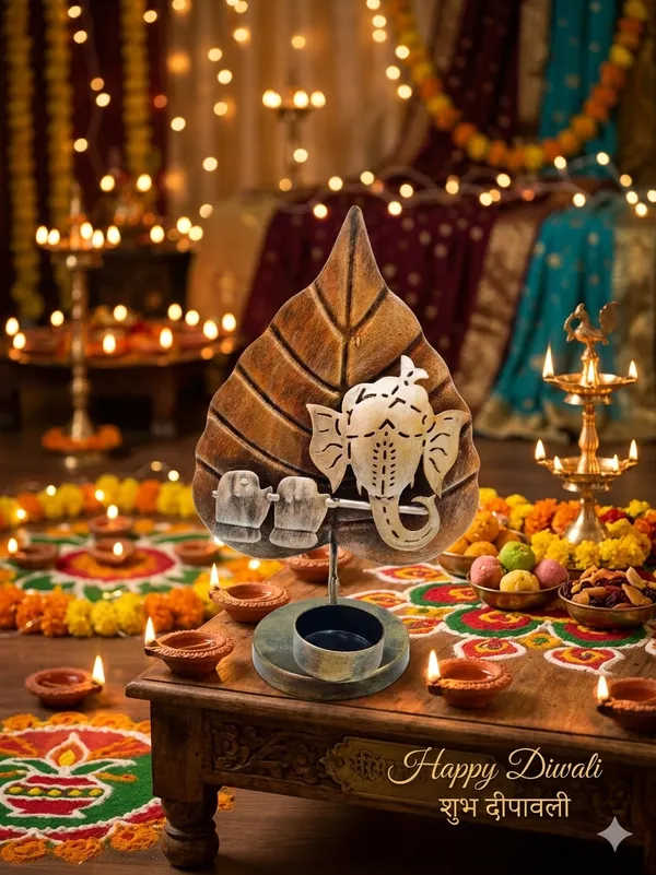 Metal_Ganesha_Leaf_Tealight_Candle_Holder