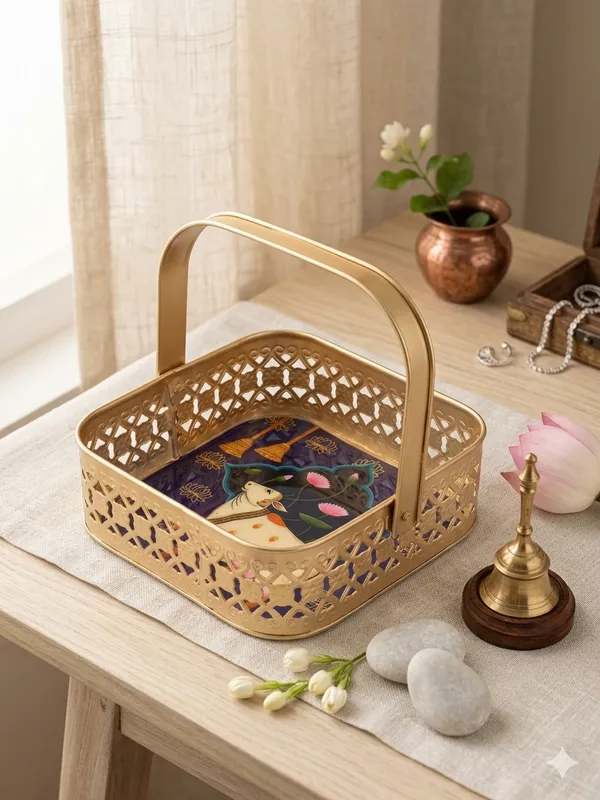 Gold_Metal_Handcrafted_Pichwai_Art_Gift_Basket