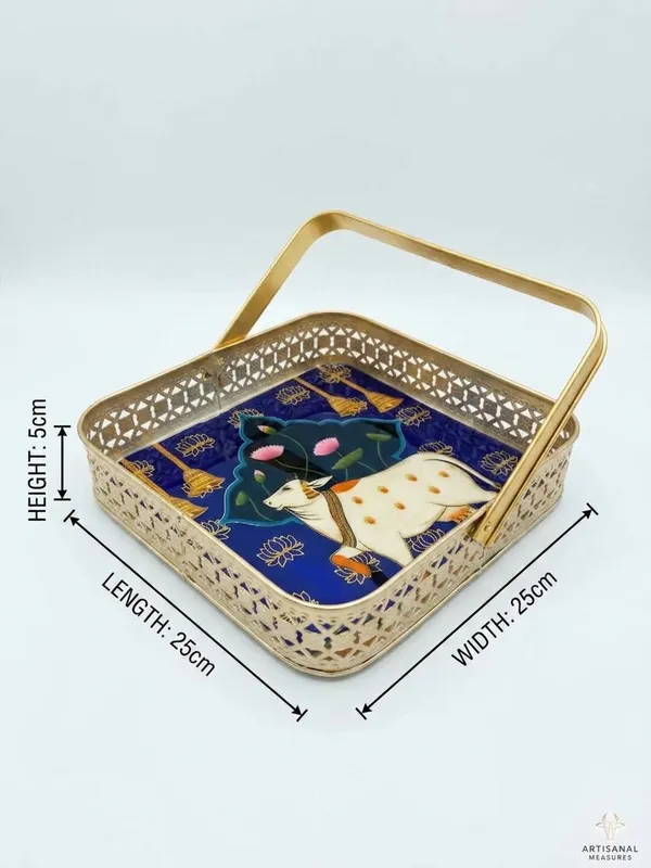 Metal_Religious_Cow_Lotus_Print_Serving_Tray