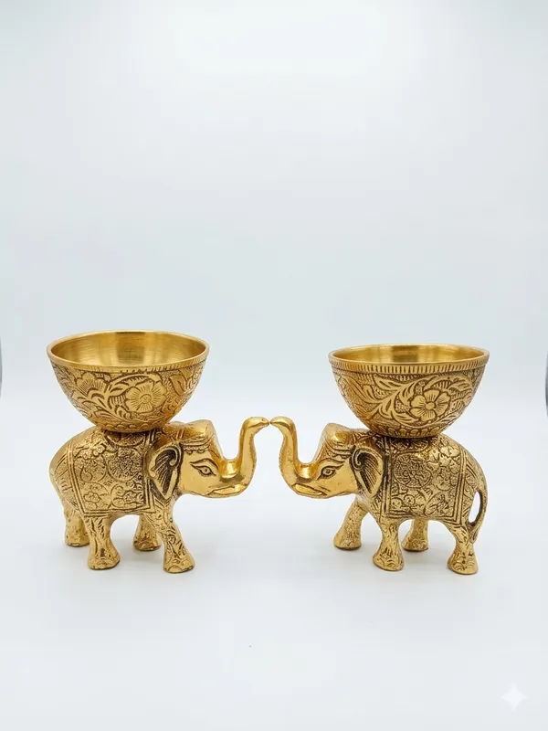 Gold_Tone_Elephant_Bowl_Showpiece_Set
