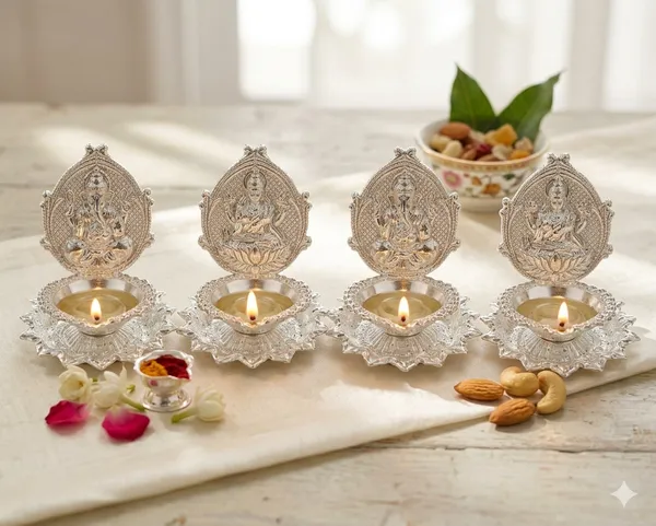 Ganesh_&_Lakshmi_Lotus_Diya_shaped_Set_of_4_-_Pure_German_Silver