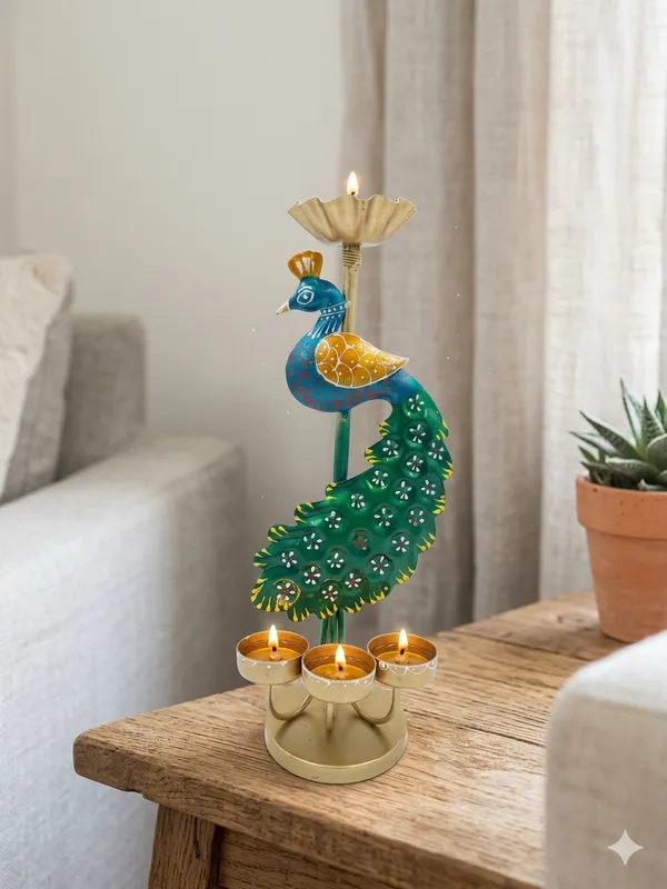 Metal_Peacock_Design_Three-Cup_Candle_Holder