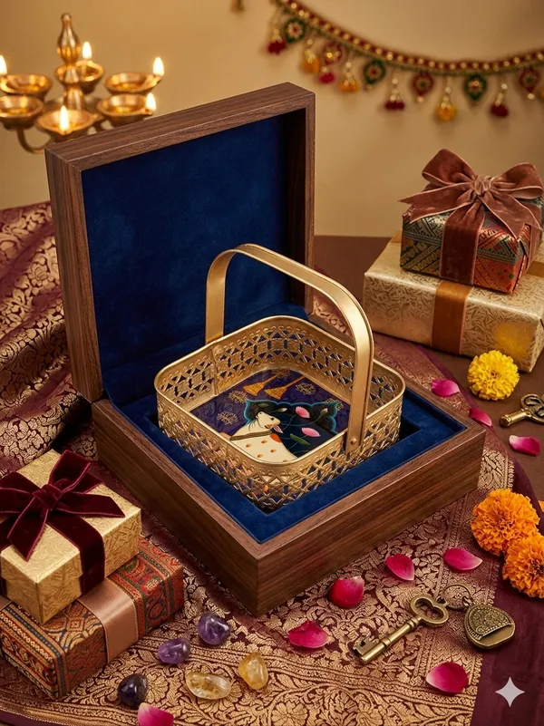 Gold_Metal_Handcrafted_Pichwai_Art_Gift_Basket