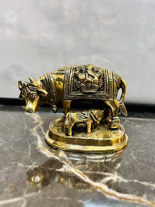 Gold-Tone_Cow_And_Calf_Ganesha_Decorative_Idol