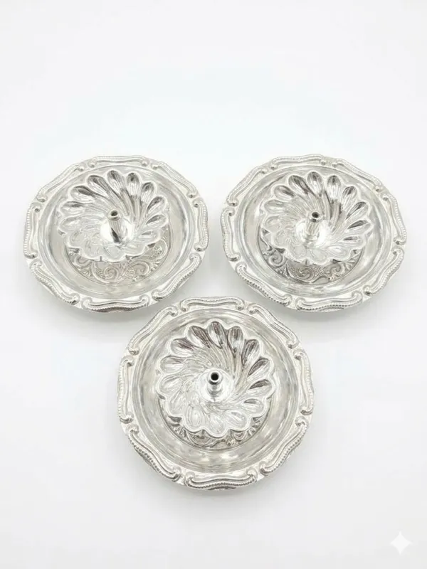 Puja_Diya_with_attached_plate_(Pack_of_3)_-_Pure_German_Silver