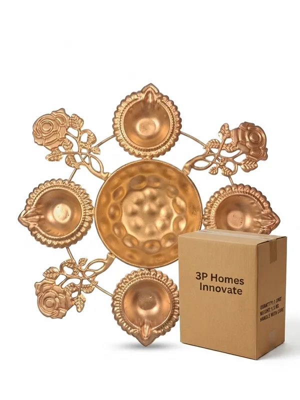 Metal_Floral_Design_Four_Diya_Set_With_Centre_Bowl