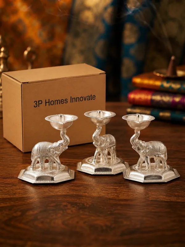 Pure_German_Silver_Elephant_Diya_(Pack_of_3)