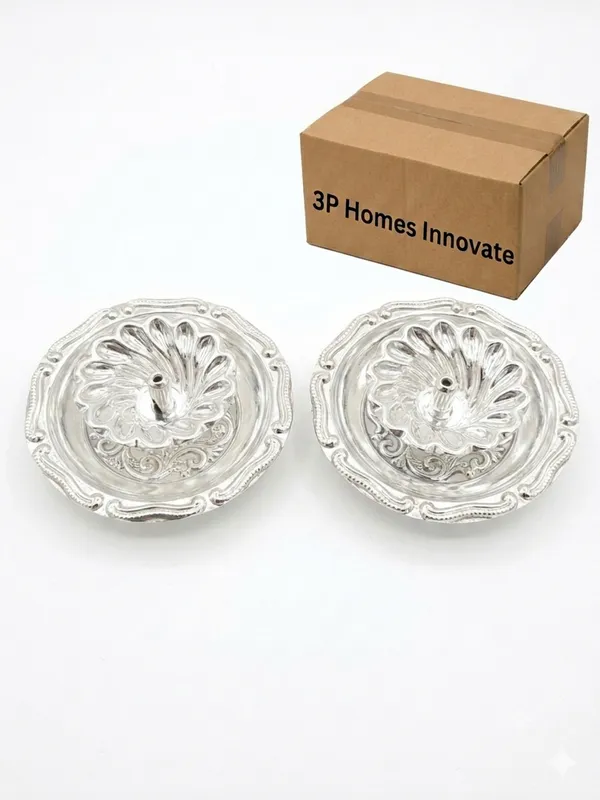 Puja_Diya_with_attached_plate_(Pack_of_2)_-_Pure_German_Silver
