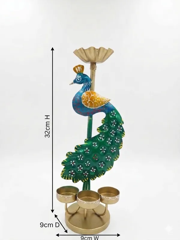 Metal_Peacock_Design_Three-Cup_Candle_Holder