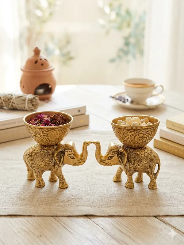 Gold_Tone_Elephant_Bowl_Showpiece_Set