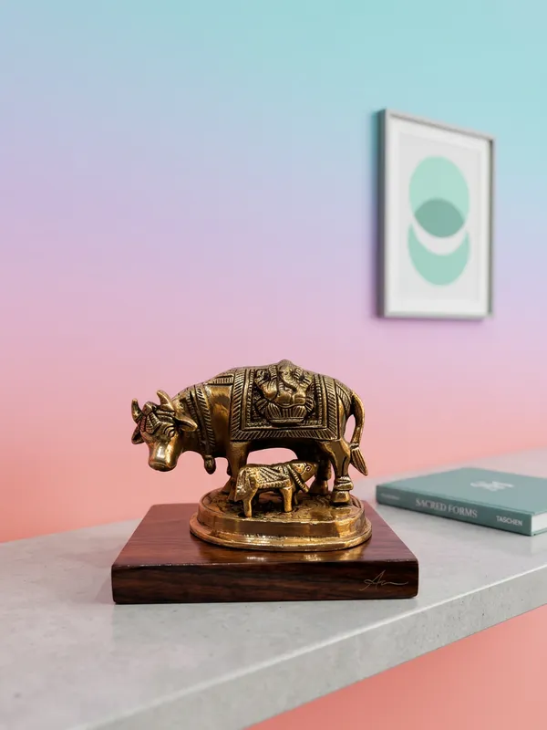 Gold-Tone_Cow_And_Calf_Ganesha_Decorative_Idol