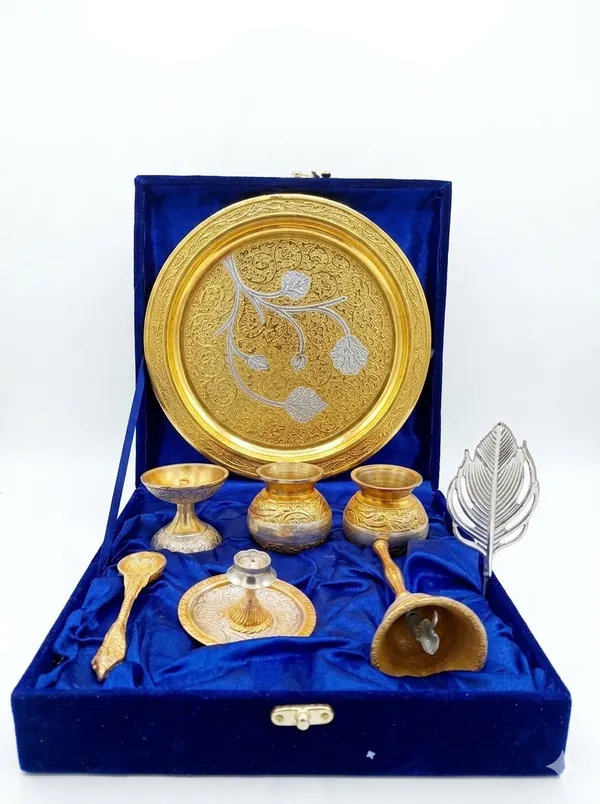 Gold-Toned_Traditional_Pooja_Thali_Set