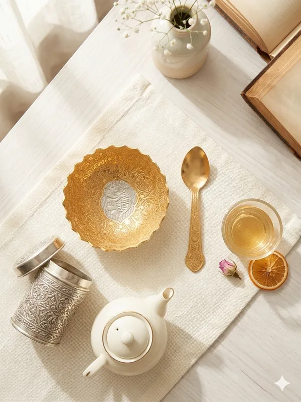 Gold_Floral_Pattern_Bowl_And_Spoon_Serving_Set