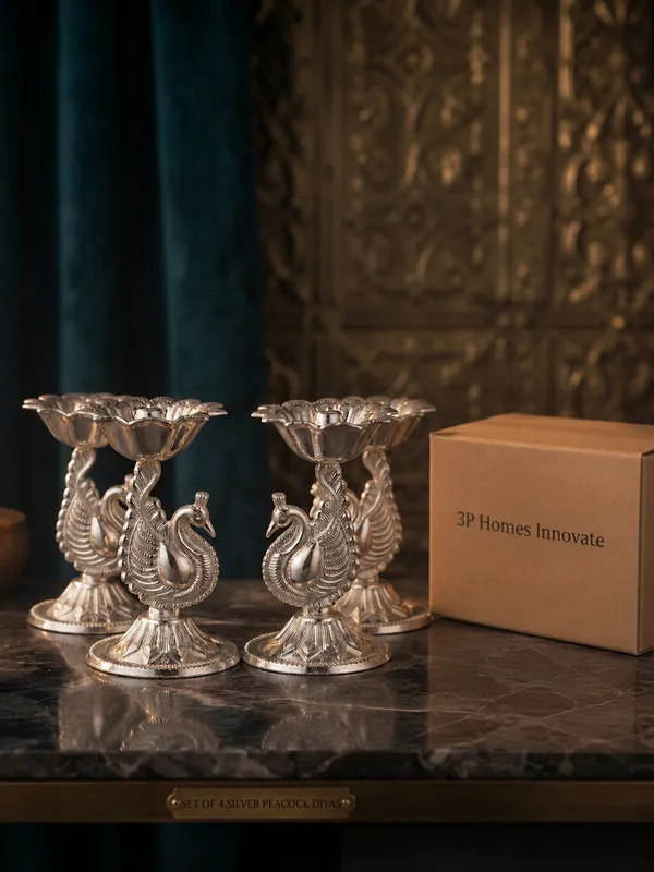 Peacock_Diya_(Pack_of_4)_-_Pure_German_Silver