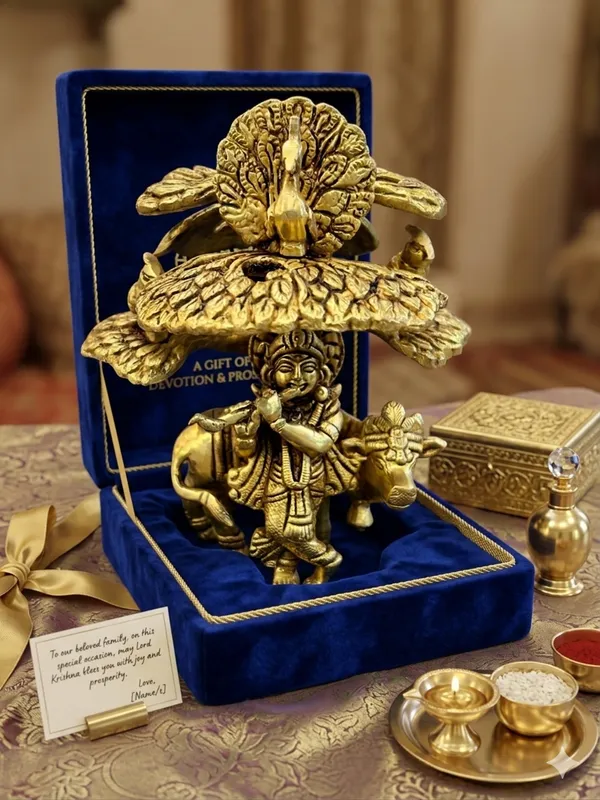 Gold-Toned_Religious_Krishna_Idol_with_Cow_and_Peacock