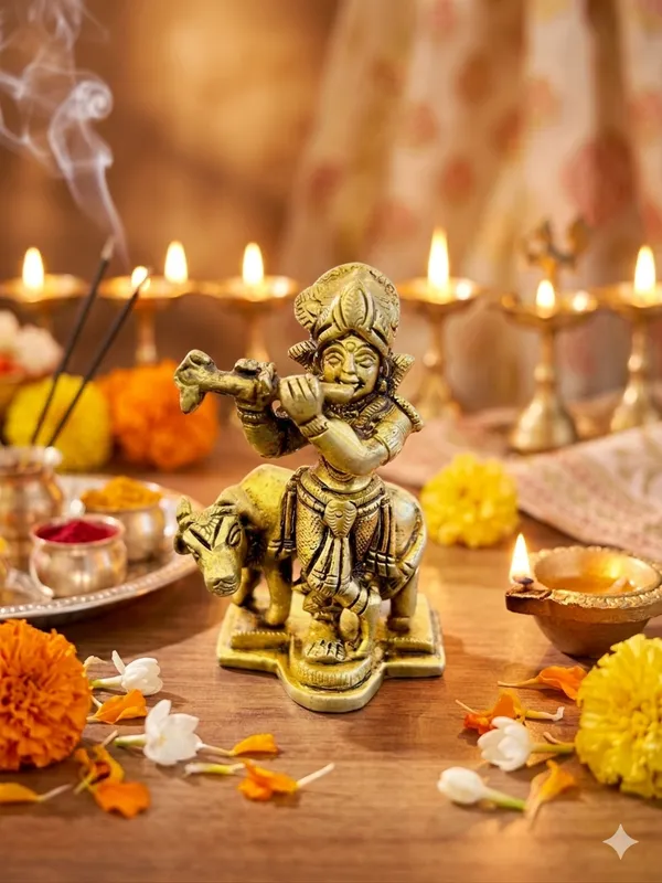 Gold_Tone_Krishna_With_Cow_Decorative_Figurine
