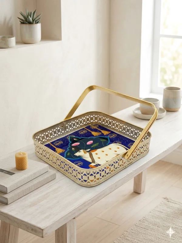 Metal_Religious_Cow_Lotus_Print_Serving_Tray