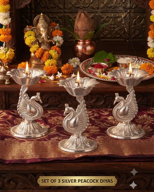 Pure_German_Silver_Peacock_Diya_-_Pack_of_3