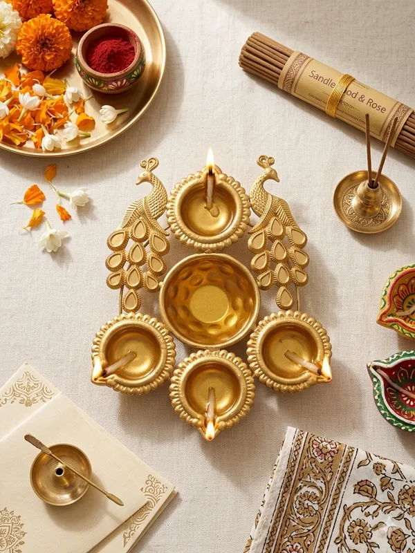 Metal_Peacock_Design_Five_Diya_Decorative_Oil_Lamp