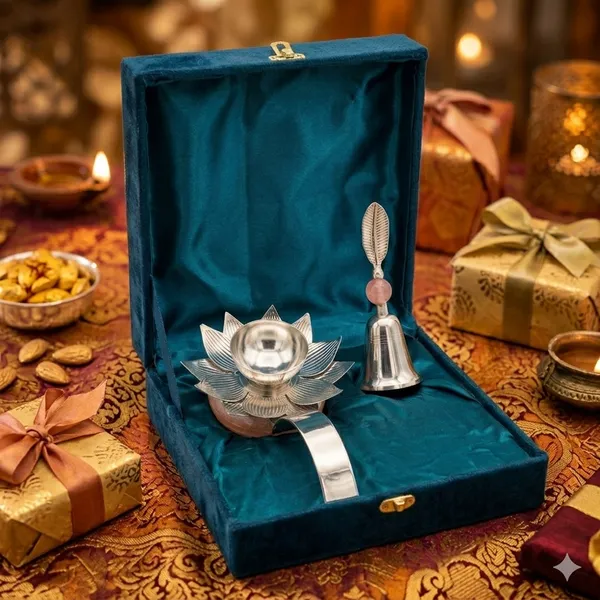 Metal_Lotus_Design_Diya_And_Bell_Set