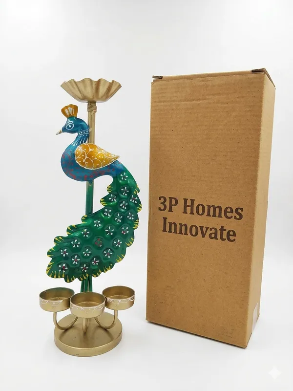 Metal_Peacock_Design_Three-Cup_Candle_Holder