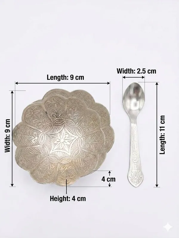 Silver-Tone_Floral_Embossed_Decorative_Bowl_With_Spoon