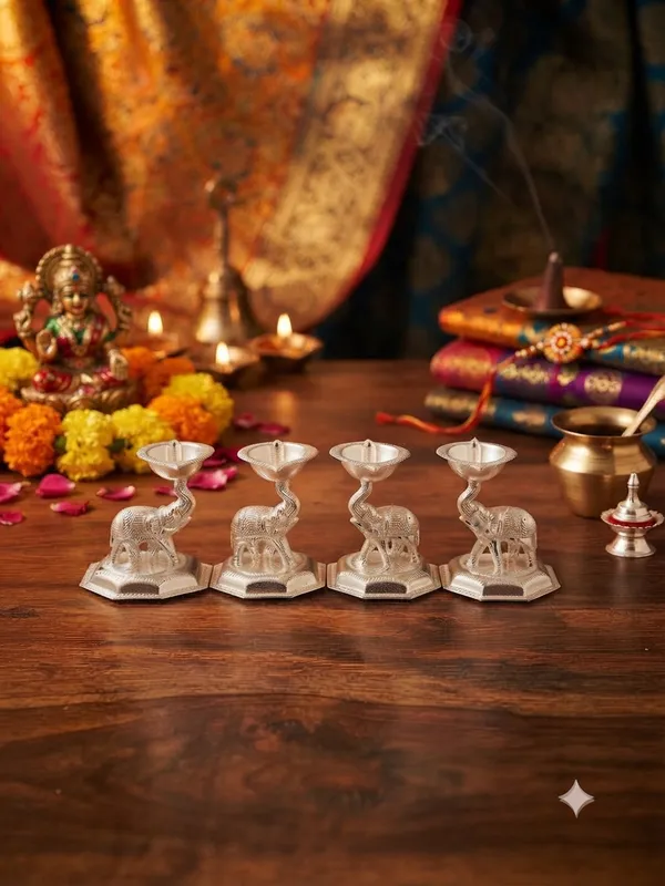 Pure_German_Silver_Elephant_Diya_(Pack_of_4)