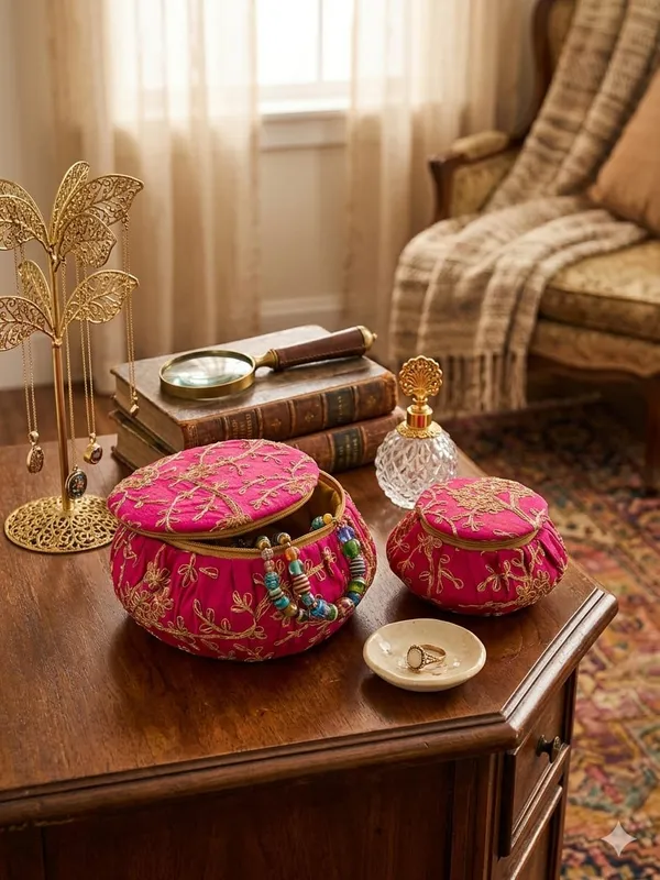 Pink_Fabric_Embroidered_Floral_Round_Storage_Box_Set