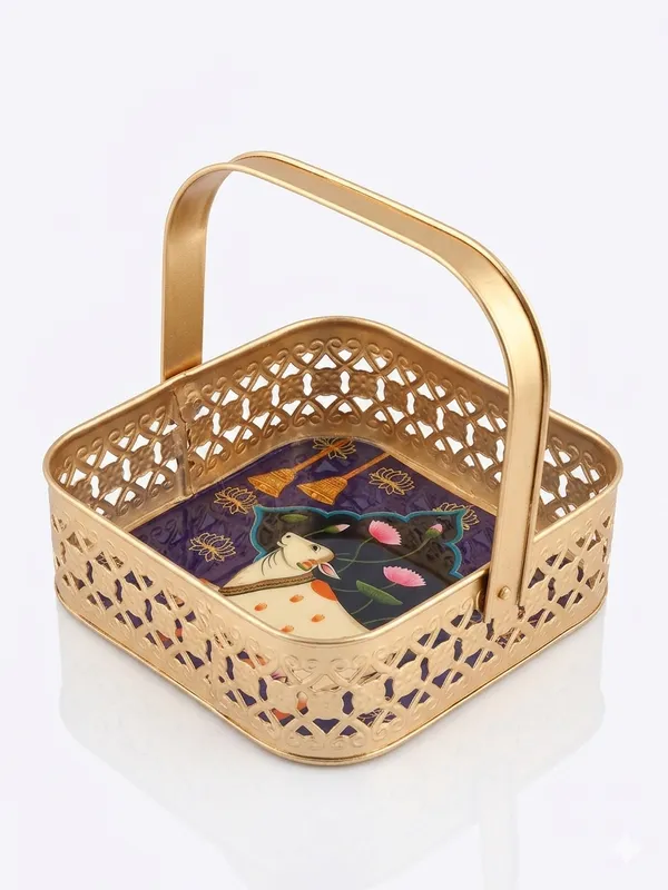 Gold_Metal_Handcrafted_Pichwai_Art_Gift_Basket