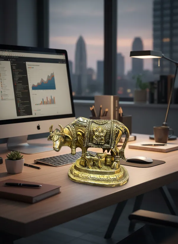Metallic_Traditional_Bull_And_Calf_Figurine
