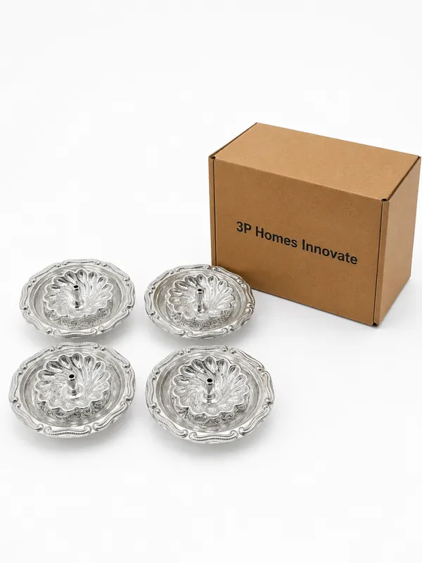 Pure_German_Silver_Puja_Diya_with_attached_plate_(Pack_of_4)