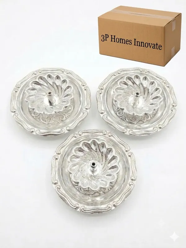 Puja_Diya_with_attached_plate_(Pack_of_3)_-_Pure_German_Silver
