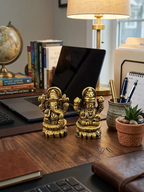 Gold_Tone_Religious_Ganesh_Lakshmi_Idol_Set