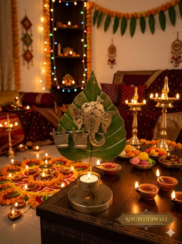 Metal_Diwali_Ganesha_Leaf_Diya_Stand