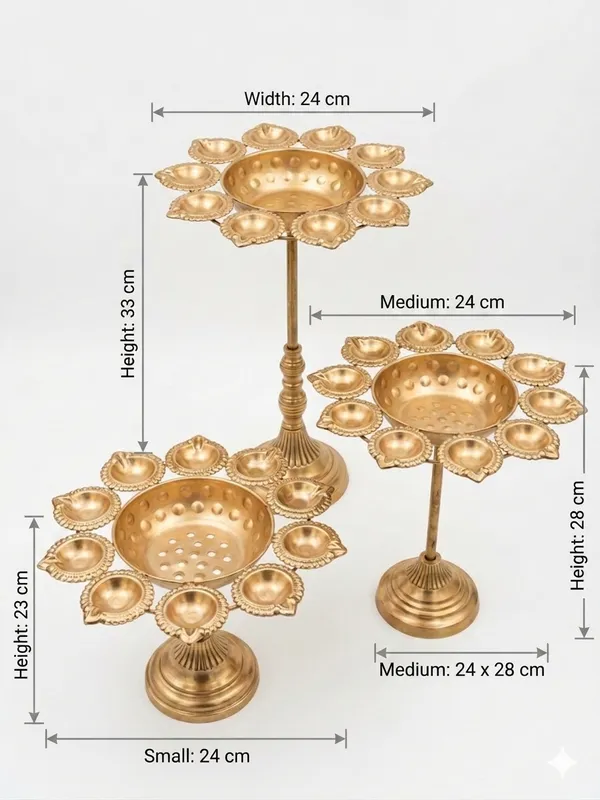 Metal_Traditional_Embossed_Three_Piece_Diya_Stand_Set