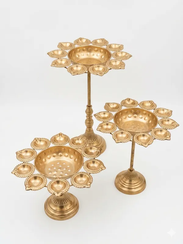 Metal_Traditional_Embossed_Three_Piece_Diya_Stand_Set