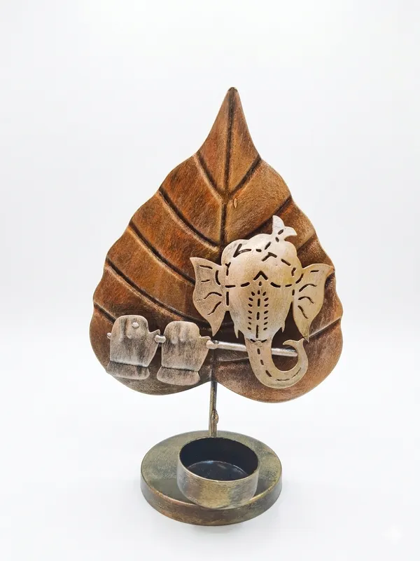 Metal_Ganesha_Leaf_Tealight_Candle_Holder