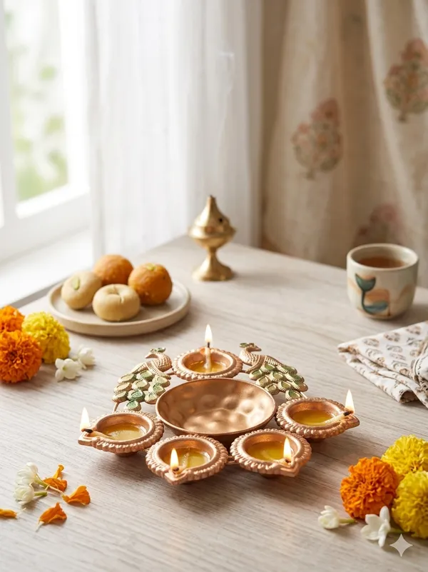 Metal_Peacock_Decorative_Diya_Set