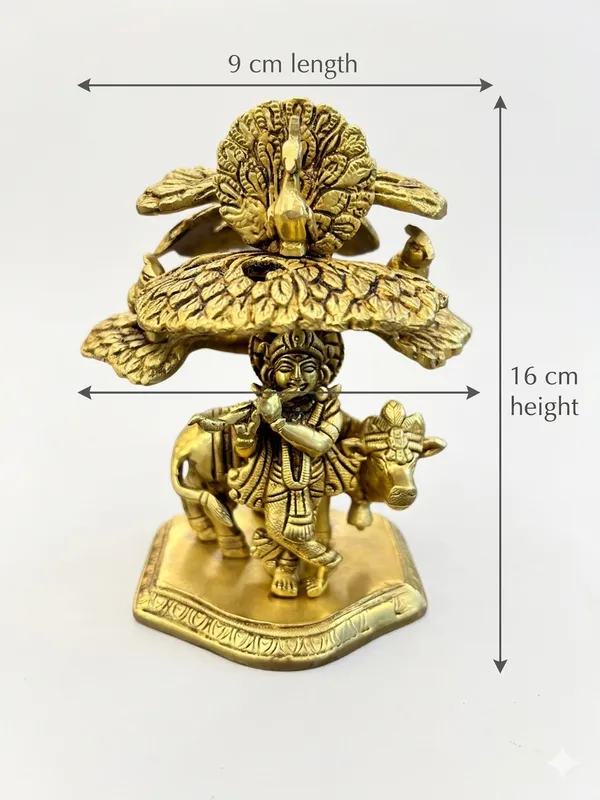 Gold-Toned_Religious_Krishna_Idol_with_Cow_and_Peacock